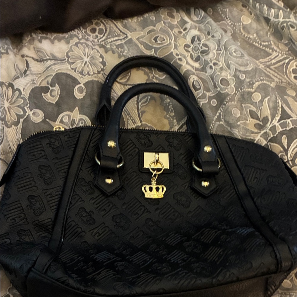 Juicy Couture Black‎ Satchel with Gold Crown Charm